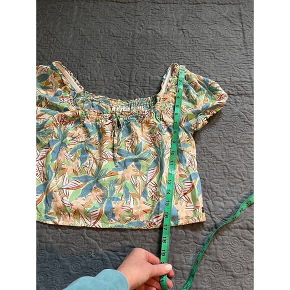 Roxy leaf tropical floral print crop top puff sleeve wide leg pant set medium - Picture 12 of 14
